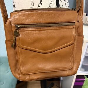 Vintage Fossil Tan Leather Crossbody Bag